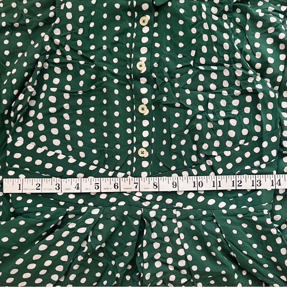 Anthropologie 11.1 Tylho Sleeveless Green Polka Dots Shirt Dress - Picture 6 of 9